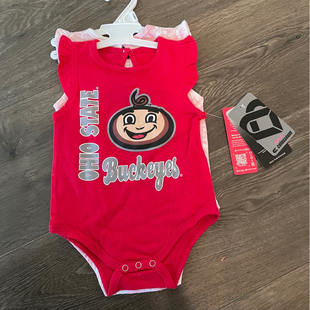 NWT 2 pack Ohio State University OSU onesies football 3-6 month girl
